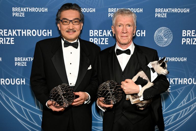gettyimages-2208781231-1791065224-1 SANTA MONICA, CALIFORNIA - APRIL 05: (L-R) Masashi Yanagisawa and Emmanuel Mignot, 2023 Breakthrough Prize in Life Sciences winners attend the 11th Breakthrough Prize Ceremony at Barker Hangar on April 05, 2025 in Santa Monica, California. (Photo by Michael Kovac/Getty Images for Breakthrough Prize)