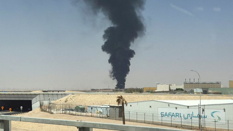 picture-9983-1791396050 Large plume of black smoke rises from the fuel storage area at King Khalid International Airport, in Riyadh, Saudi Arabia, September 19, 2026. Picture taken with a mobile phone. REUTERS/Stringer