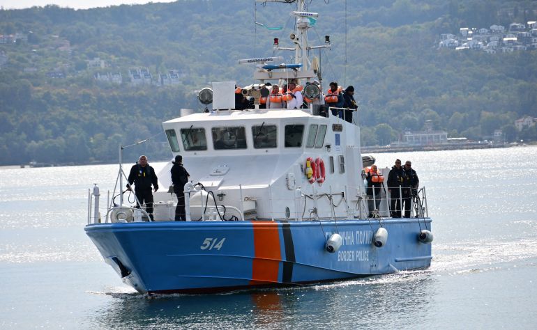 reuters_6ac77b0a-1791458058 A Bulgarian border police vessel carrying crew members from a ship damaged in a drone attack, in Varna, Bulgaria, following a rescue operation after one vessel was sunk and another damaged in the Black Sea off Bulgaria, October 6, 2026. REUTERS/Petko Momchilov