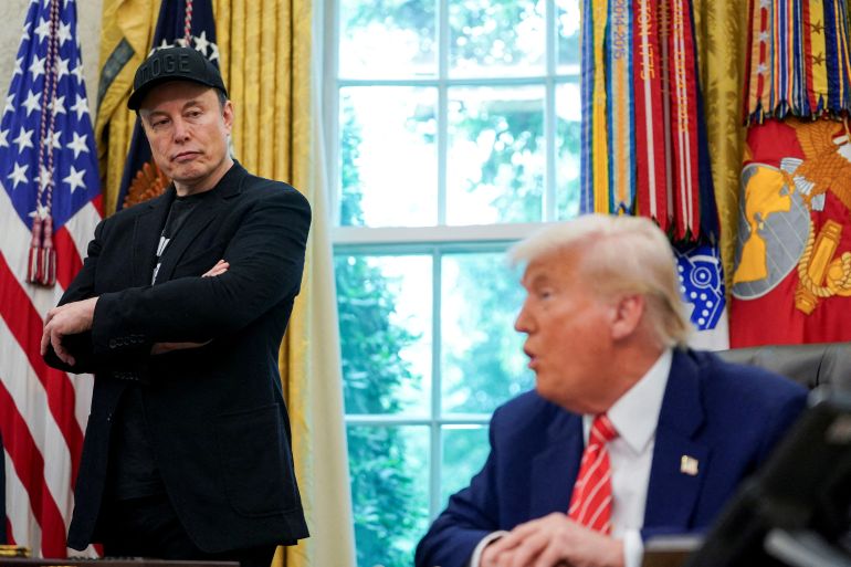 reuters_6acd3d90-1791835536 FILE PHOTO: U.S. President Donald Trump and Elon Musk attend a press conference in the Oval Office of the White House in Washington, D.C., U.S., May 30, 2025. REUTERS/Nathan Howard/File Photo
