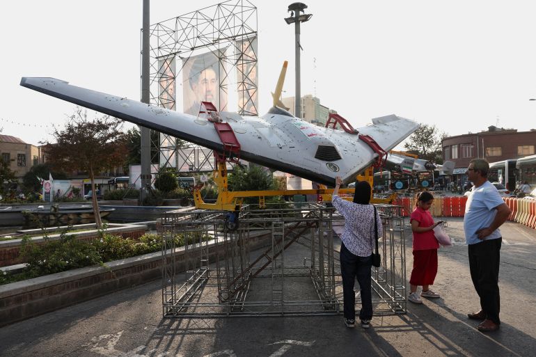 An Iranian drone is displayed next to a banner with a picture of Iran's Supreme Leader Mojtaba Khamenei, on a street in Tehran, Iran, September 27, 2026. Majid Asgaripour/WANA (West Asia News Agency) via REUTERS ATTENTION EDITORS - THIS PICTURE WAS PROVIDED BY A THIRD PARTY. ISRAEL OUT. NO COMMERCIAL OR EDITORIAL SALES IN ISRAEL. NO ACCESS FOR ISRAELI MEDIA. NO USE BBC PERSIAN. NO USE VOA PERSIAN. NO USE MANOTO. NO USE IRAN INTERNATIONAL. NO USE RADIO FARDA. DIGITAL: NO USE BBC PERSIAN. NO USE VOA PERSIAN. NO USE MANOTO. NO USE IRAN INTERNATIONAL. NO USE RADIO FARDA.