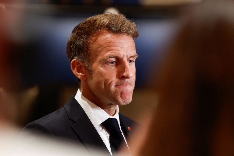 reuters_6ad8a74b-1792583499 French President Emmanuel Macron looks on as he speaks to members of the media on the day of the 9th Annual One Planet Sovereign Wealth Funds (OPSWF) Summit, in Lusail, Qatar, October 21, 2026. REUTERS/Benoit Tessier/Pool