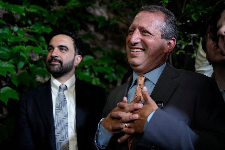 reuters_6ad8b88f-1792587919 FILE PHOTO: Brad Lander, candidate for New York’s 10th Congressional District and New York City Mayor Zohran Mamdani, attend the watch party after winning the primary elections in Brooklyn, New York, U.S., June 23, 2026. REUTERS/Eduardo Munoz/File Photo