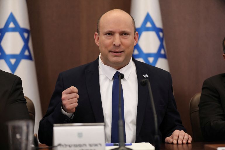 rts7ume8 Israeli Prime Minister Naftali Bennett attends a cabinet meeting at the Prime Minister's office in Jerusalem