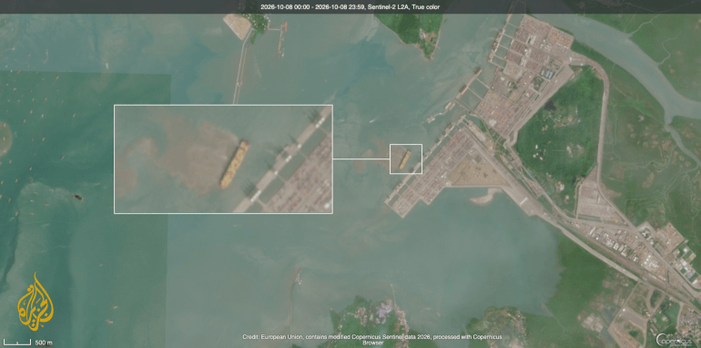 satellite-image-edit-1791555740 صور الأقمار الاصطناعية توثق وجود السفينة "إي إن زد أو 2" في ميناء مومباي بتاريخ 8 أكتوبر/تشرين الأول 2026