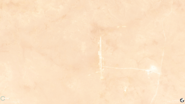 snapshot-2026-06-12-1793186501 صورة فضائية بتاريخ 12 يونيو/حزيران 2026 تظهر تطور المدرج الرئيسي والمسارات والمنشآت المجاورة له (بلانت)