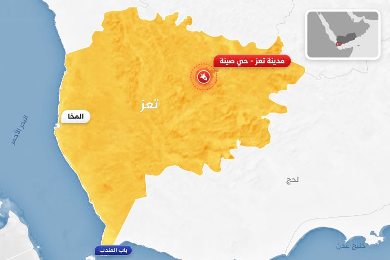taze-1792931500 خريطة محافظة تعز : مدينة تعز عاصمة المحافظة (قصف حوثي بصاروخ يستهدف حي صينة في مدينة تعز)